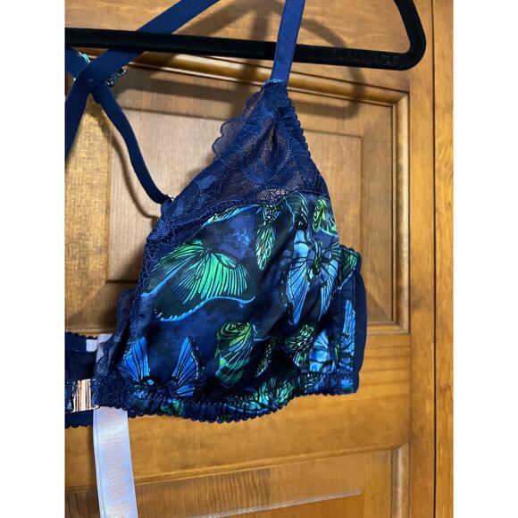 Savage X Fenty Women's Baroque Butterfly Lace Bralette Blue Green Size 2X (42C) - Picture 3 of 16